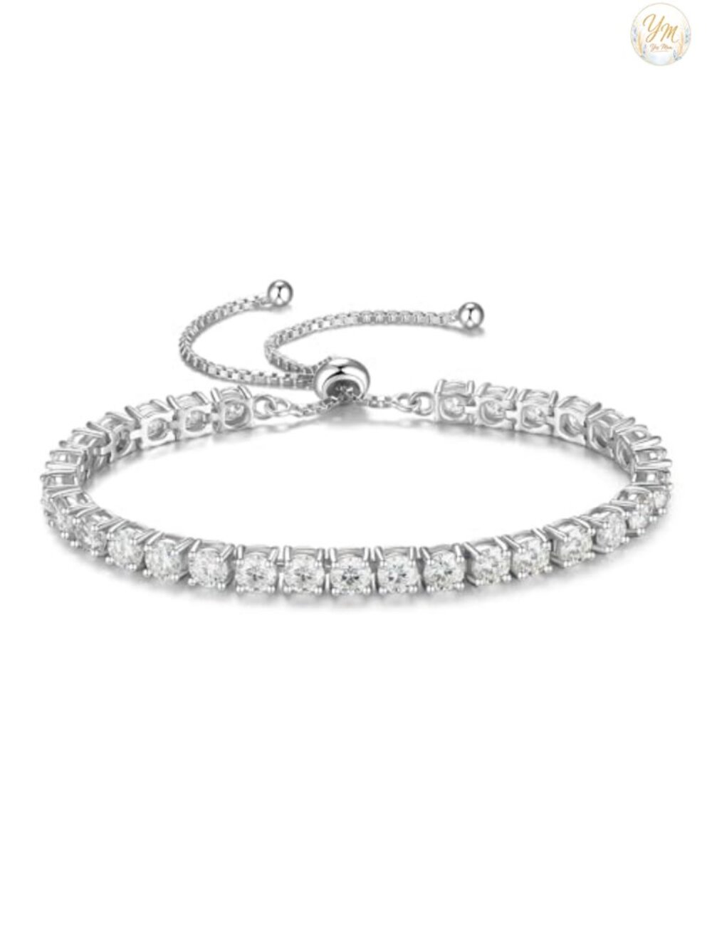 Sterling Silver Tennis Bracelet Adjustable Bolo Chain Fine Jewelry Gift